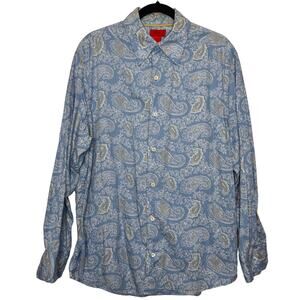 Claiborne Mens Size Large Blue Paisley Dress Shirt Button Down Vintage Y2K